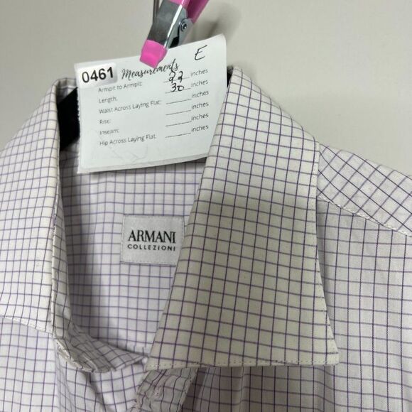 Armani Collezioni Mens White Blue Check Collared Button Up Shirt Size 39/15.5R - Picture 5 of 6